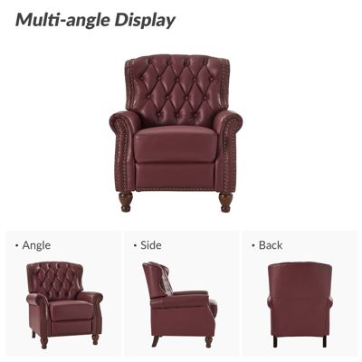 Justine Wooden Upholstery Genuine Leather Recliner with Tufted Back