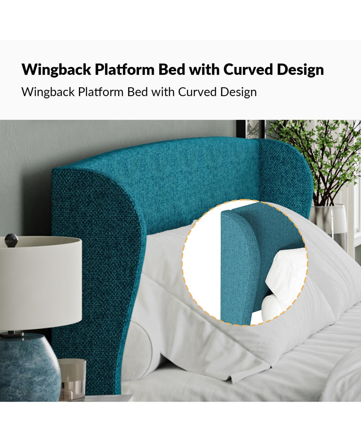Hulala Home Gerald Modern Upholstered Wingback Platform Bed