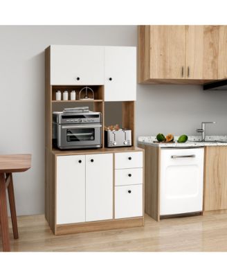 71" MDF Freestanding Kitchen Pantry Hutch Storage Cabinet with 4 Doors