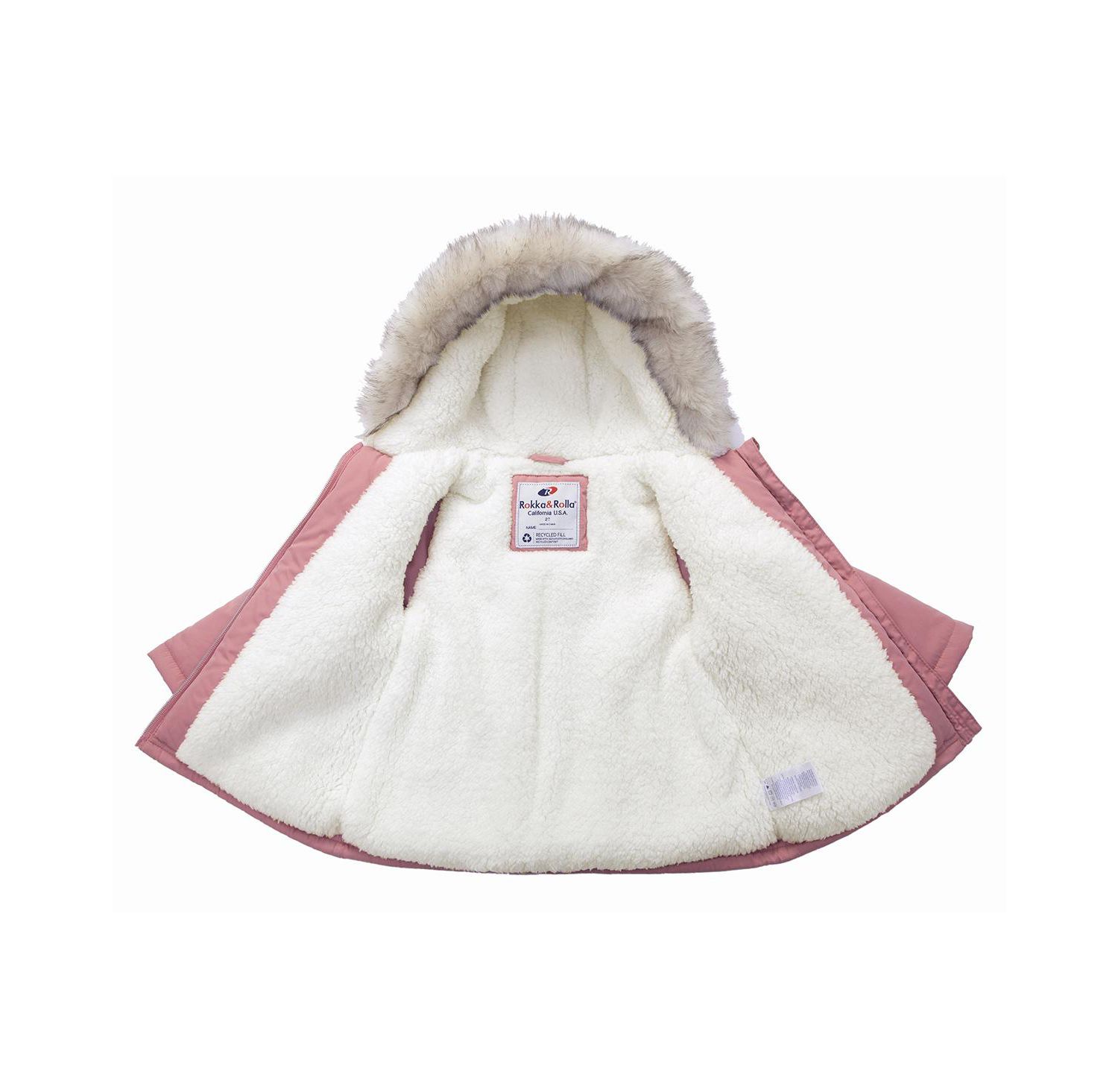 Baby Girls Puffer Jacket with Sherpa Fleece Lining 6-24M
