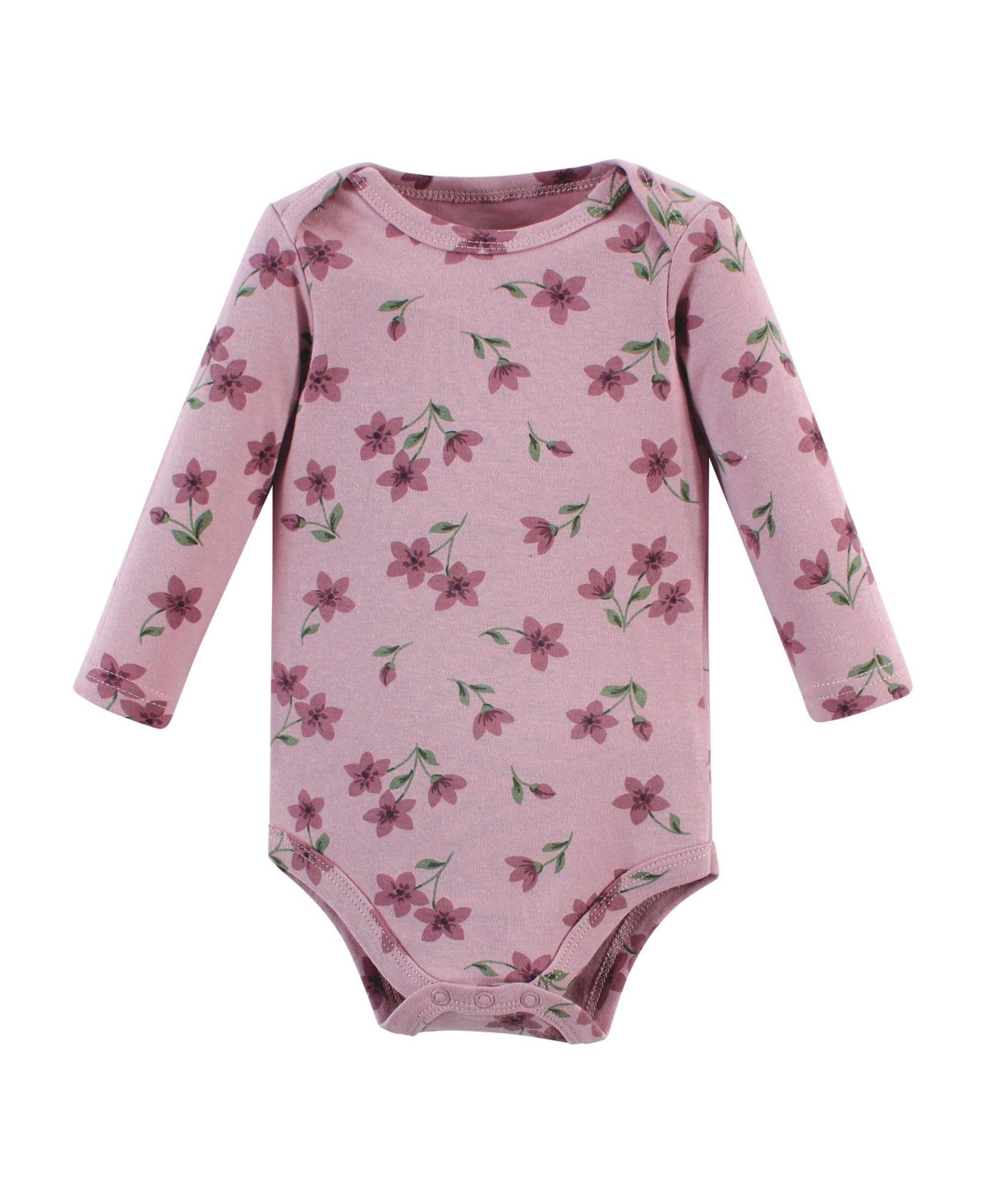 Hudson Baby Baby Girls Cotton Long-Sleeve Bodysuits, Plum Wildflower 3 Pack - Plum wildflower 3 pack