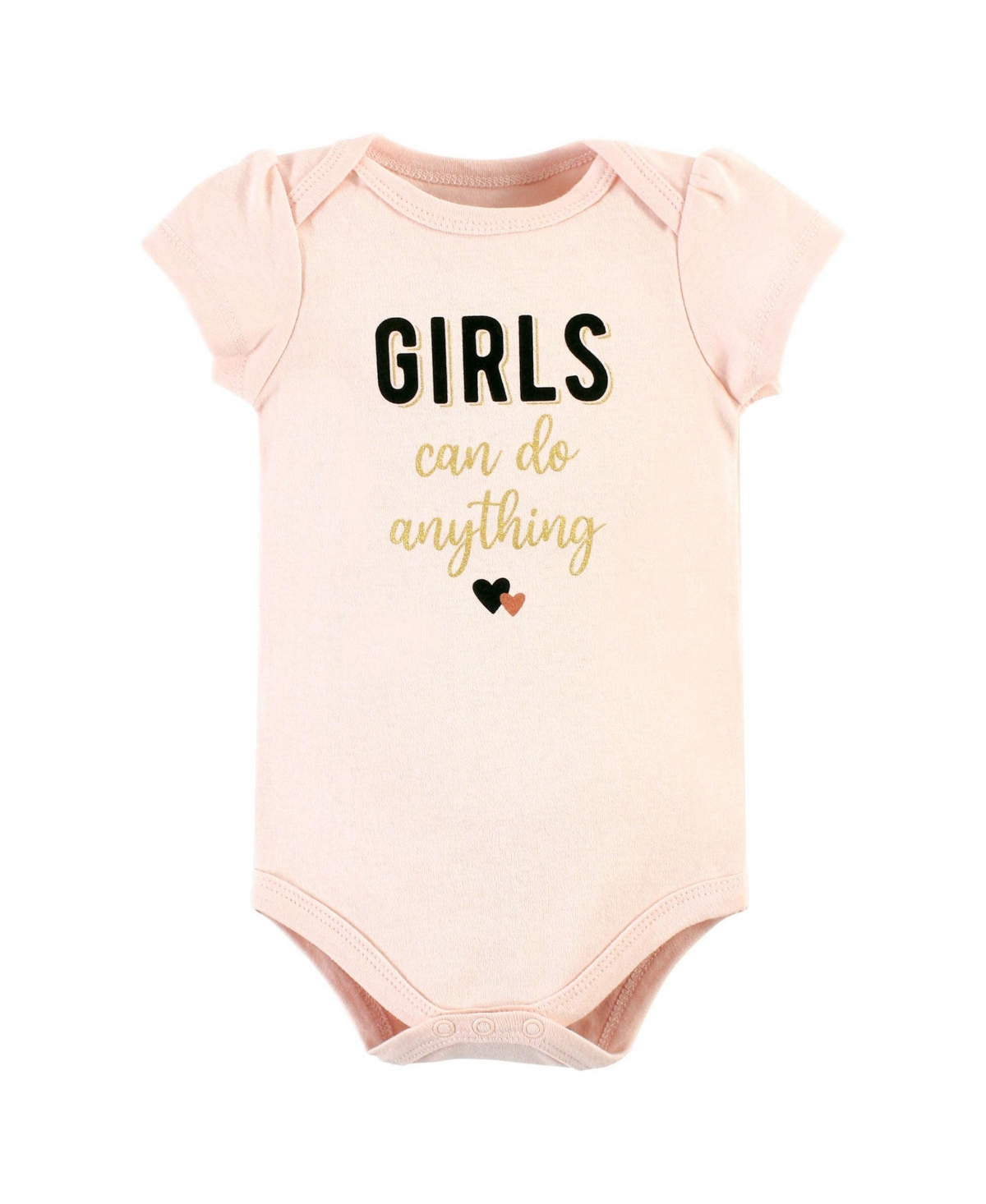 Hudson Baby Baby Girls Cotton Bodysuit, Pant and Shoe Set,- Cinnamon hearts short sleeve