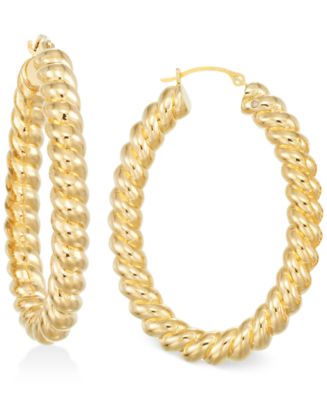 Signature® Gold Ribbed Hoop Earrings in 14k Gold over Resin - Macy's