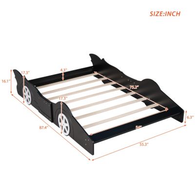 Streamdale Full Size Race Car-Shaped Platform Bed With Wheels