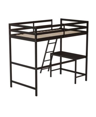 Twin Size, Wood, Guardrails + Desk + Ladder + Fits 6–8" Mattress,Ridley Loft Bed Frame Headboard