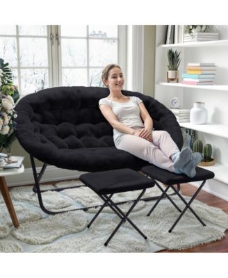 Janey Folding Double Saucer Chair With 2 Ottomans And Steel Frame For Dorm Or Bedroom