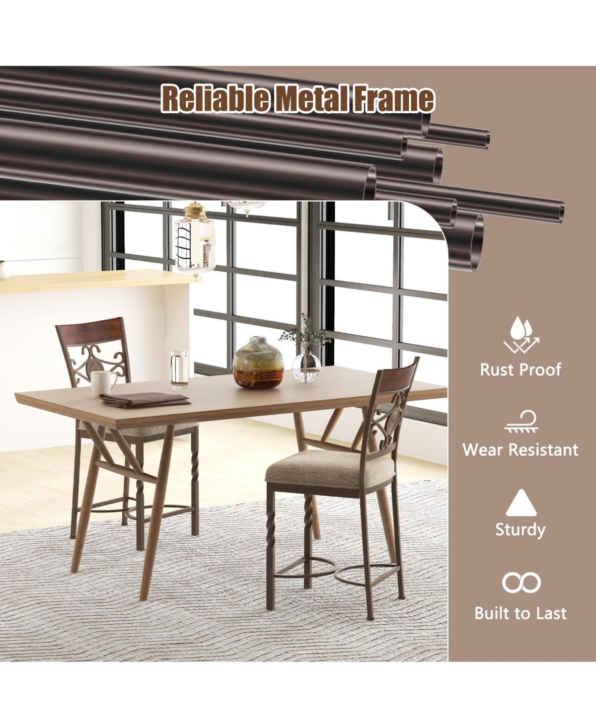Slickblue Set of 2 25 inches Bar Stools with Rust-proof Metal Frame and Soft Sponge Seat- Brown
