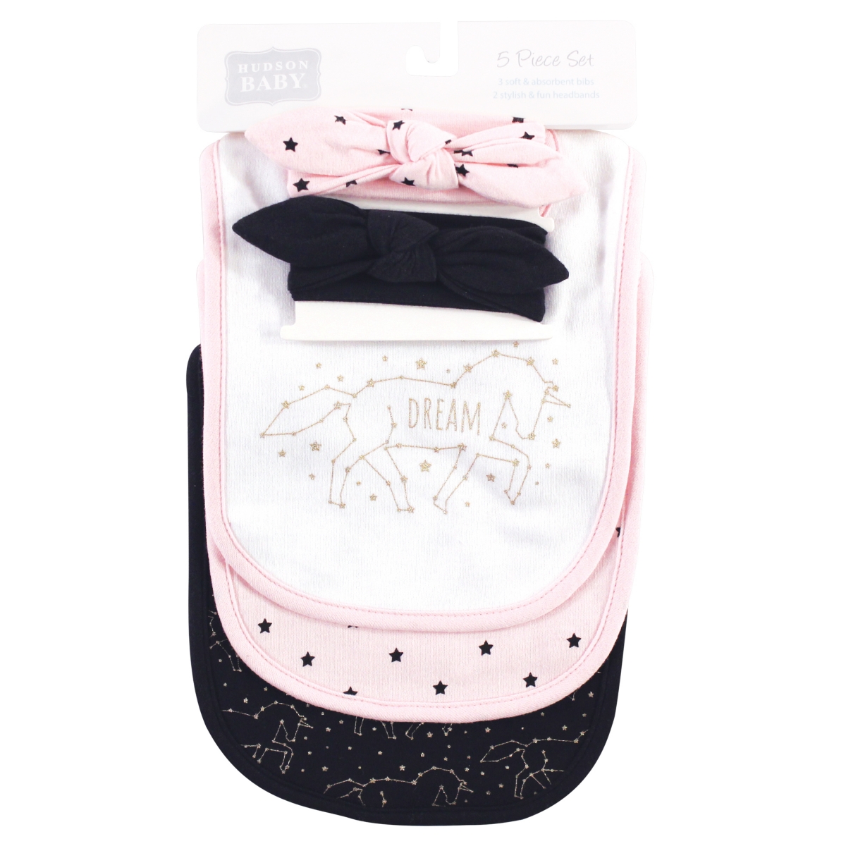 Hudson Baby Girls 5Pk Bibs and Headbands Set