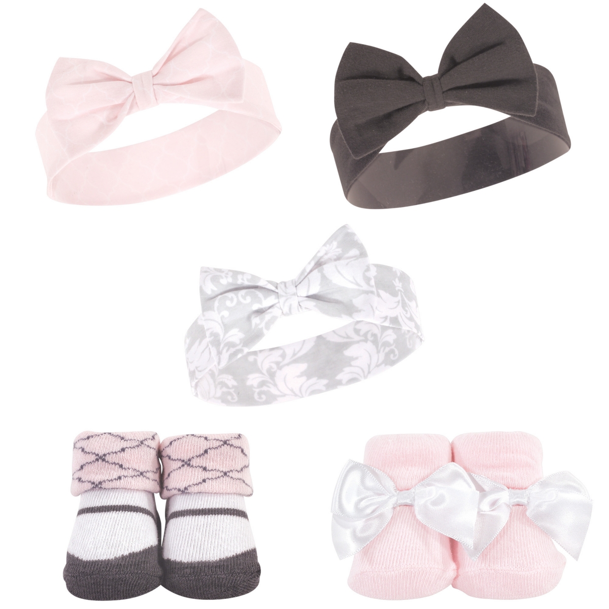 Hudson Baby Baby Girls 10Pc Headband and Socks Set, Months - Damask