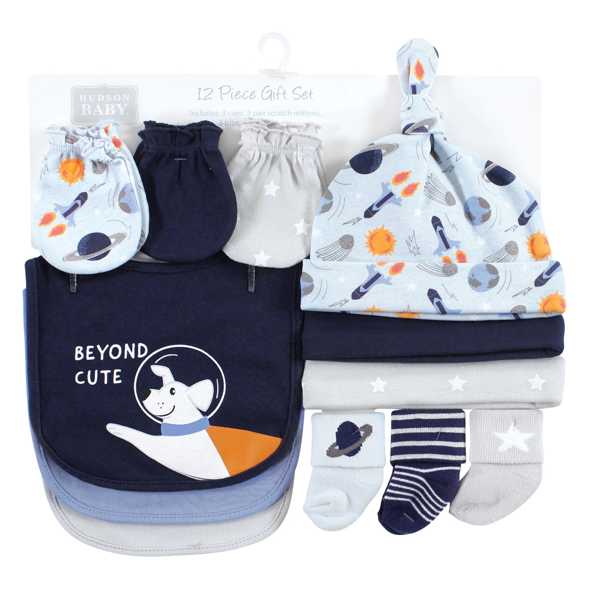 Hudson Baby Baby Boys Hudson Caps or Headbands, Bibs, Mittens and Socks 12pc Set