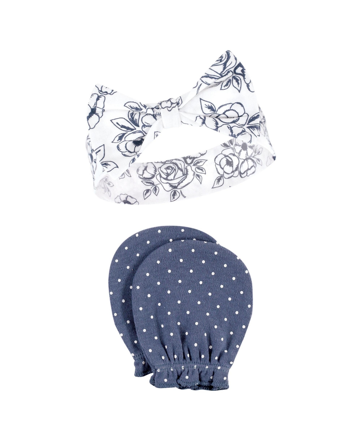 Hudson Baby Baby Girls Cotton Headband and Scratch Mitten Set, Months - Blue toile