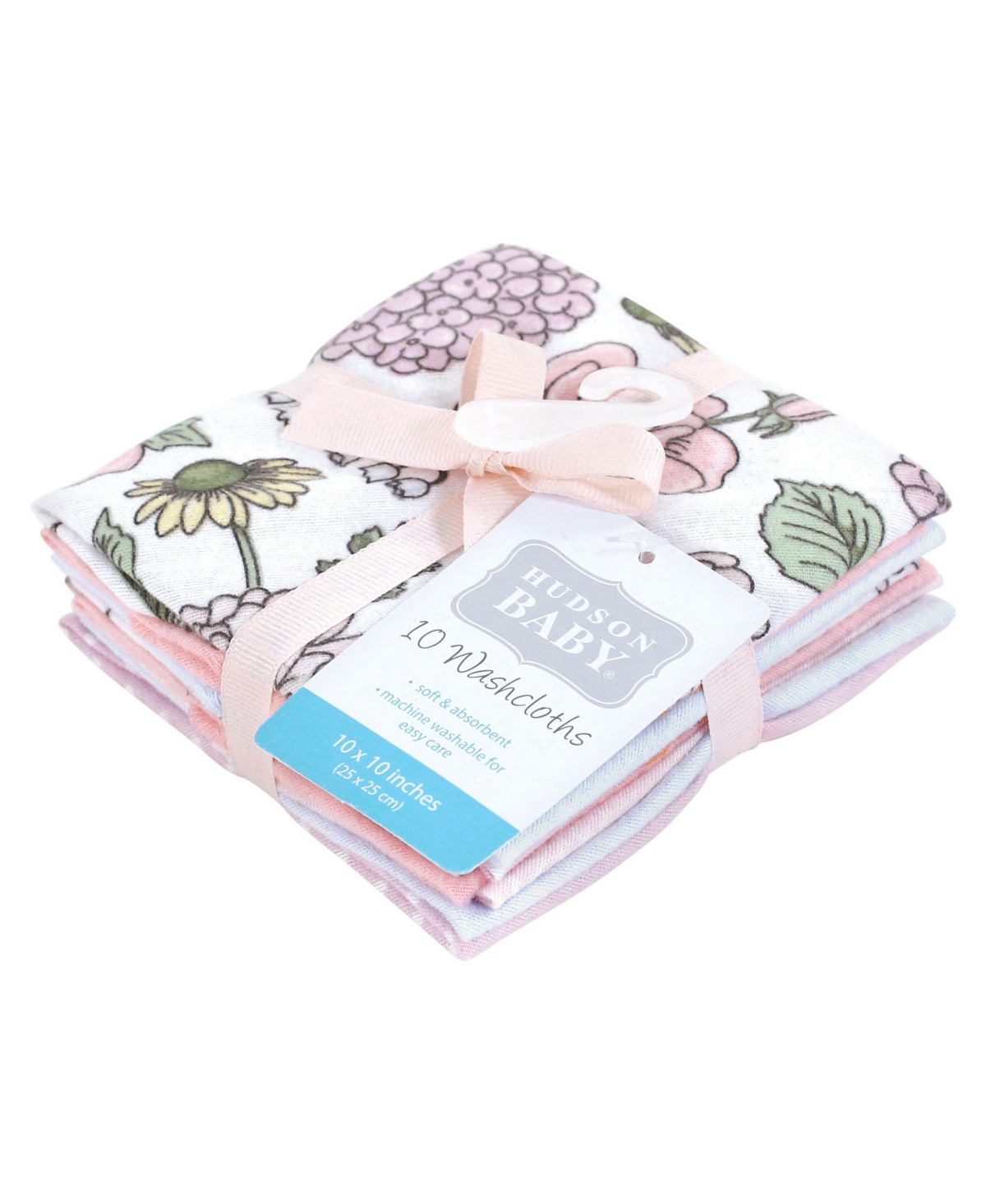 Hudson Baby Infant Girl Flannel Cotton Washcloths, Vintage Blossom 10 Pack, One Size - Vintage blossom 10 pack