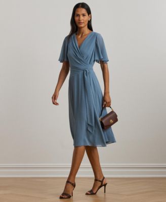 Lauren Ralph Lauren Women s Belted Georgette Dress Macy s