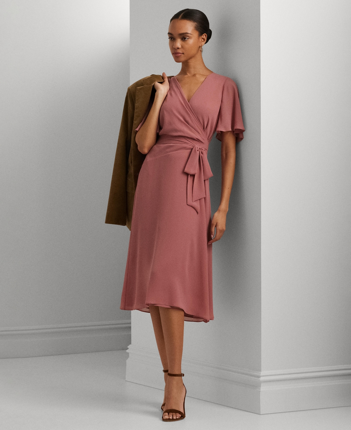 Lauren Ralph Lauren Women's Belted Georgette Dress - Rose Blush | Smart  Closet