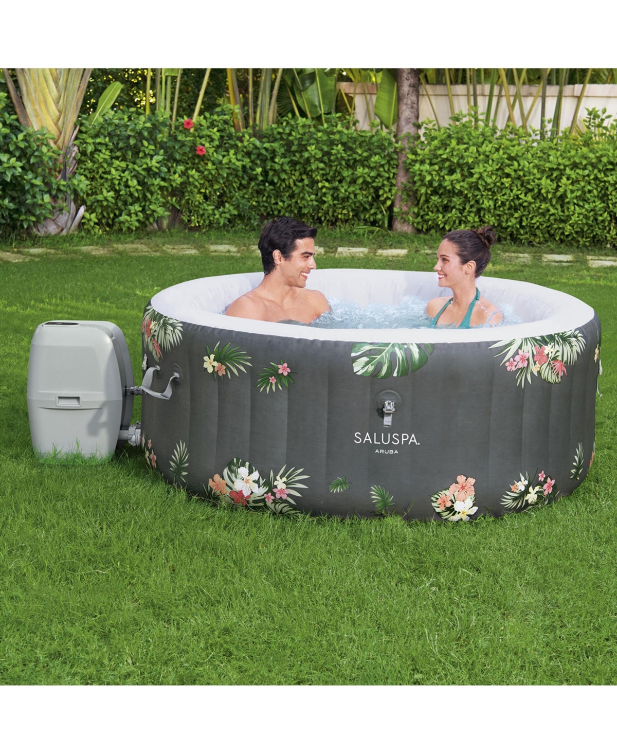 Bestway SaluSpa Aruba AirJet Inflatable Hot Tub with 110 Soothing Jets, Gray - Gray with flowers
