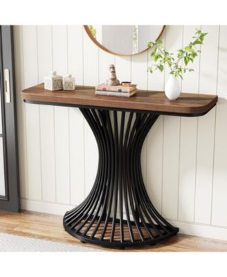 Console Table, Industrial Entryway Table with Geometric Metal Base, 39-Inch Small Sofa Accent Table for Entrance, Living Room, Hallway, Rustic Brown