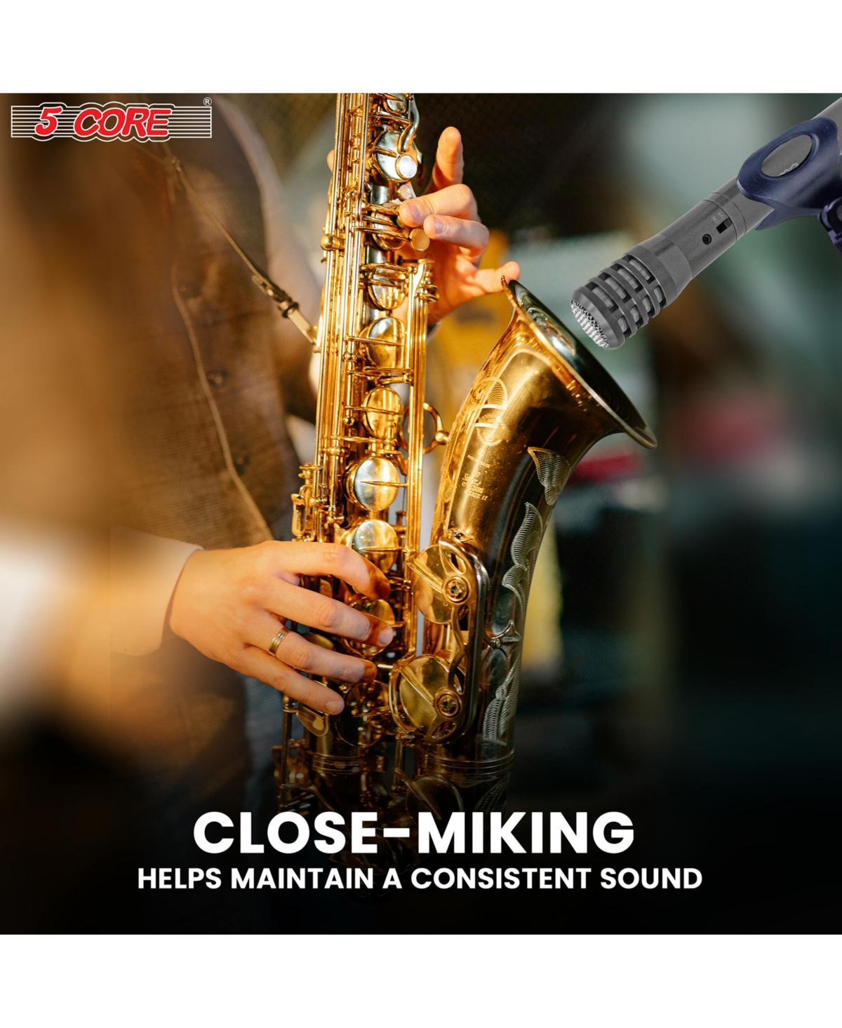 5 Core Professional Instrument Microphone Pencil Mic Condenser Cardioid Unidirectional Stick Microfono + Windscreen Mic Clip & Case