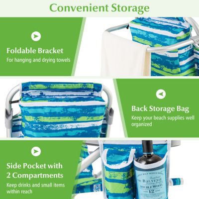 Foldable Backpack Beach Chair with Cup Holder and Storage Pockets for Outdoor