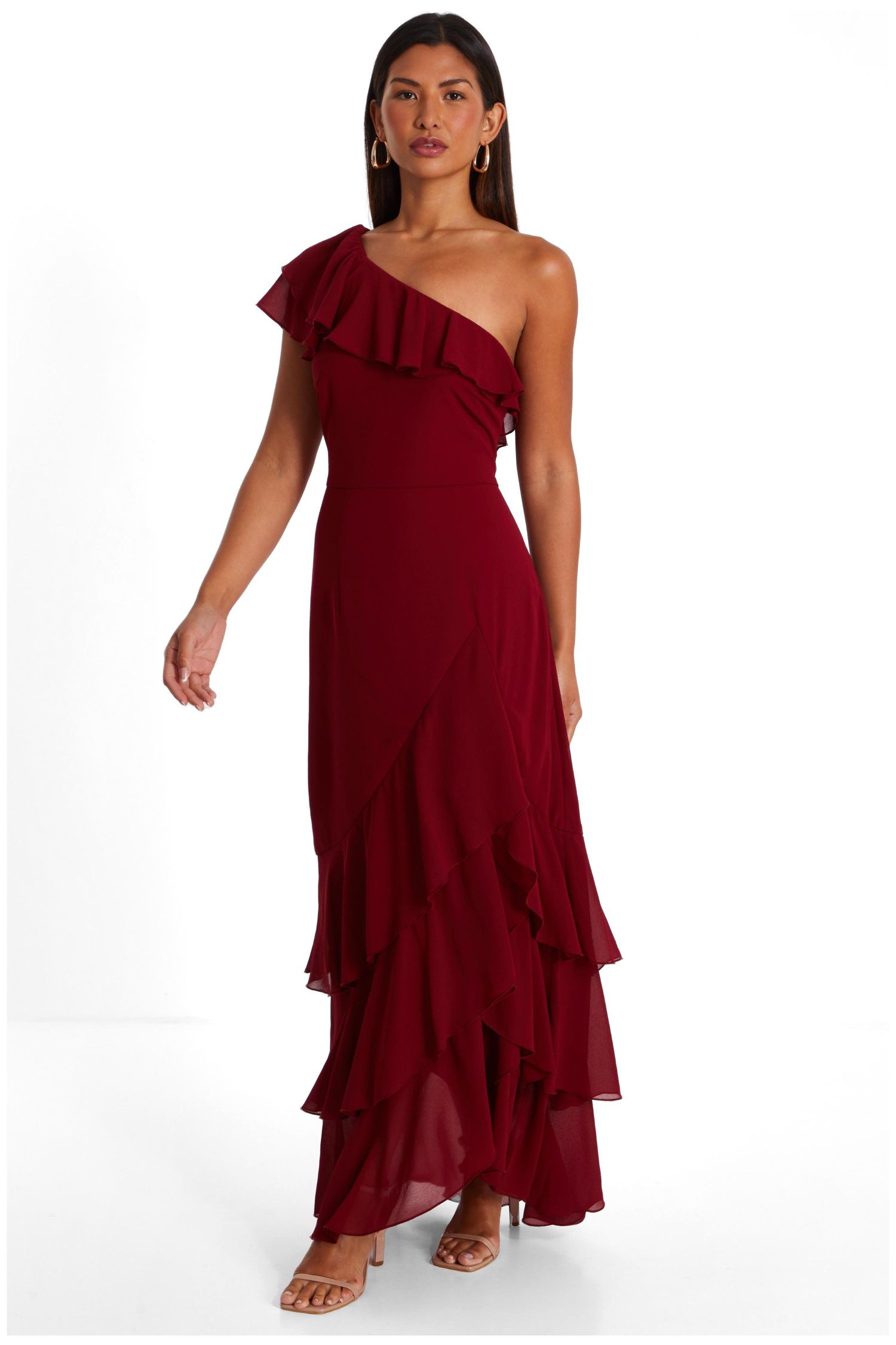 Women's Chiffon One Shoulder Frill Midaxi Dress