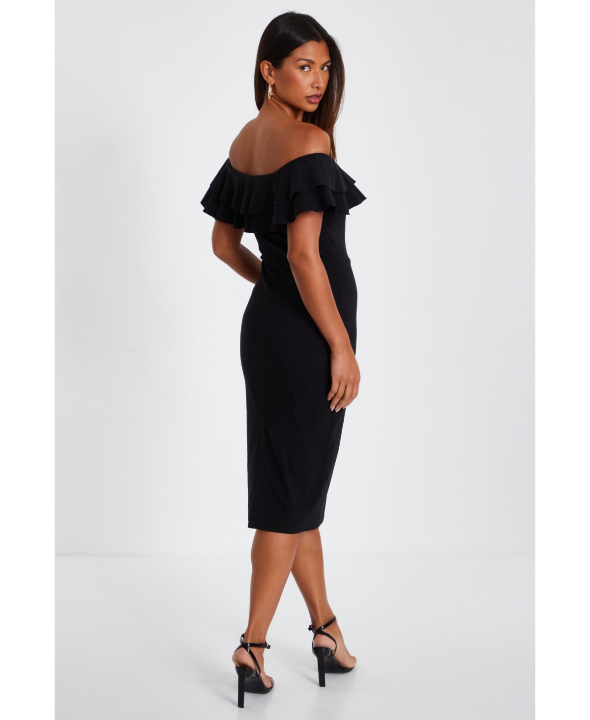 Quiz Women's Bengaline Ruffle Bardot Midi Bodycon Dress
