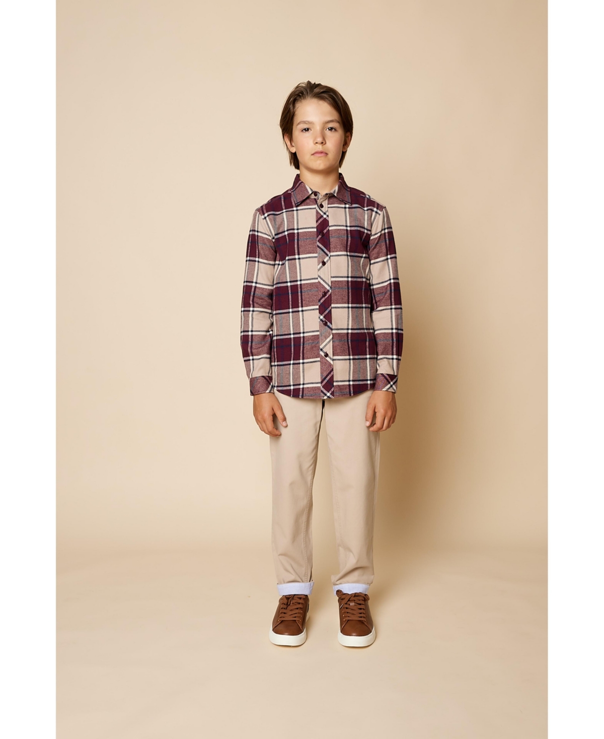 B by Brooks Brothers Big Boys Plaid Long Sleeve Button Down Shirt
