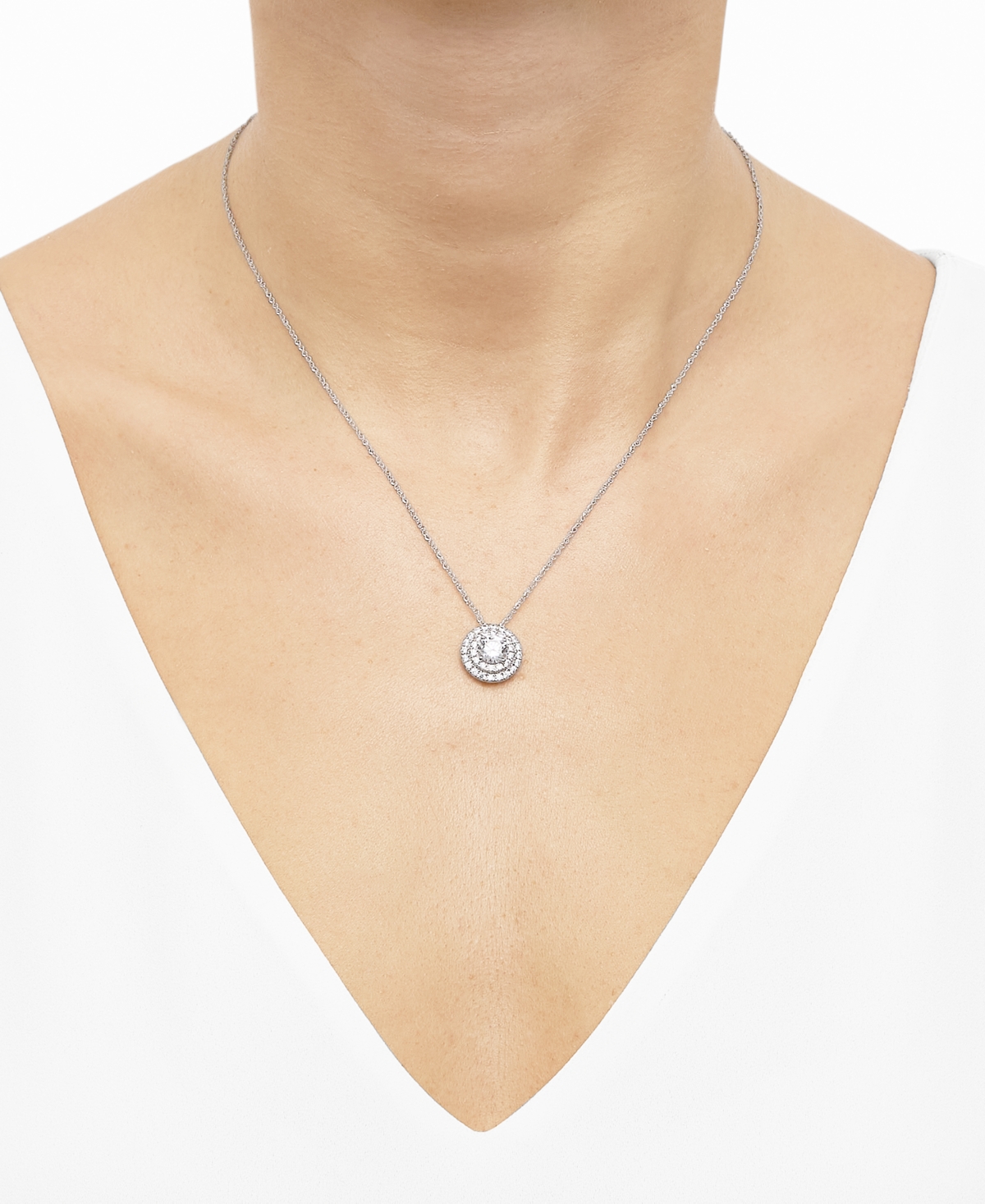 Grown With Love Lab Grown Diamond Double Halo Pendant Necklace (1-1/2 Ct. T.w.) In 14k White Or Yellow Gold, 16" + 2 In White Gold