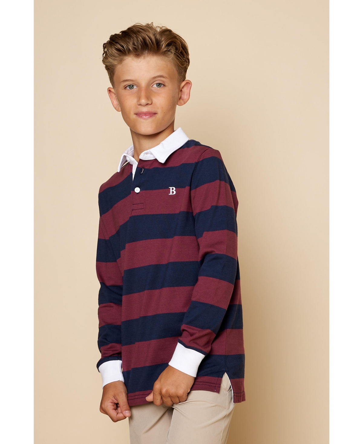 B by Brooks Brothers Big Boys Long Sleeve Rugby Polo Shirt