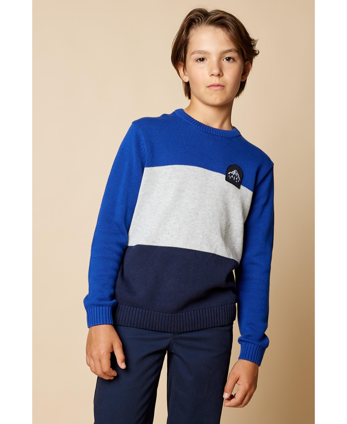 Brooks Brothers B By  Big Boys Colorblock Sweater With Patch In Royal Blue