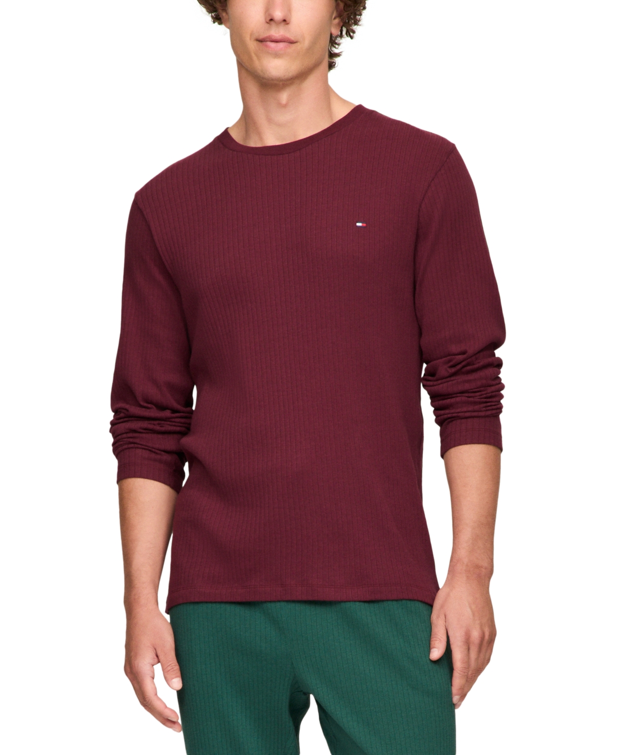 TOMMY HILFIGER MEN'S RIBBED LONG-SLEEVE PAJAMA SHIRT 