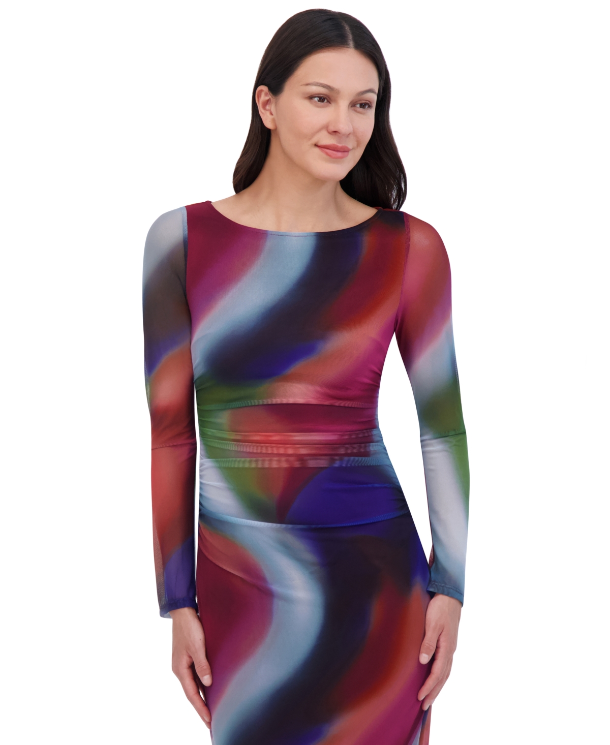 Vince Camuto Petite Swirl-Print Boat-Neck Bodycon Dress