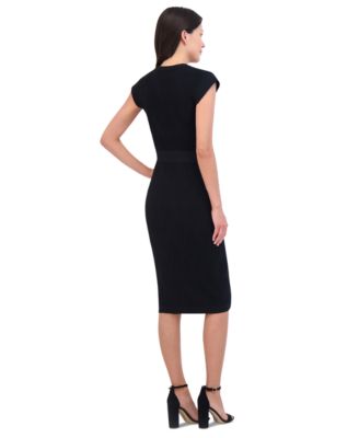 Vince Camuto Petite Round-Neck Belted Short-Sleeve  Dress 