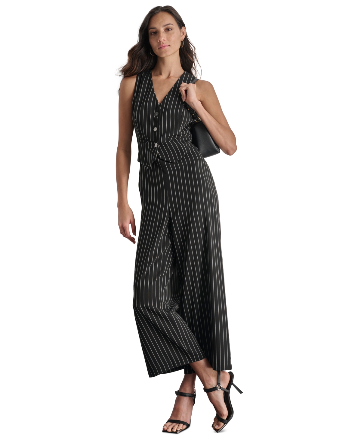 Dkny Women's V-Neck Pinstripe Sleeveless Jumpsuit -Ivory