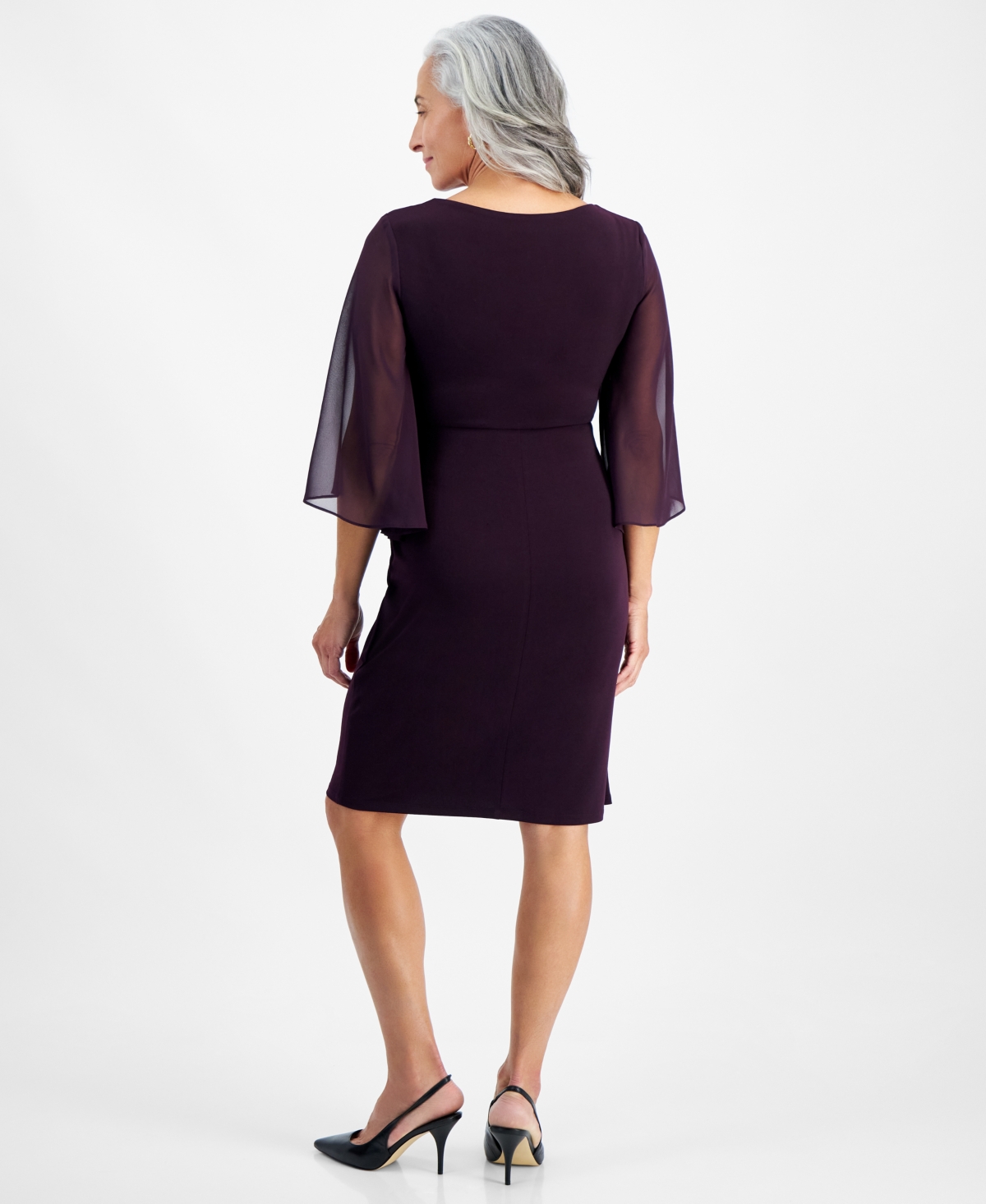 Connected Petite Cowlneck Cape-Sleeve Sheath Dress