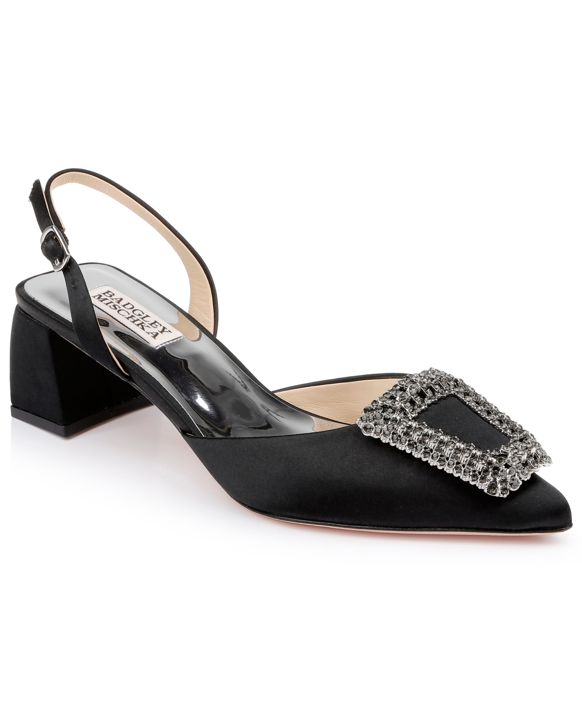 Shop Badgley Mischka Women's Emmie Slingback Evening Pump In Black Satin