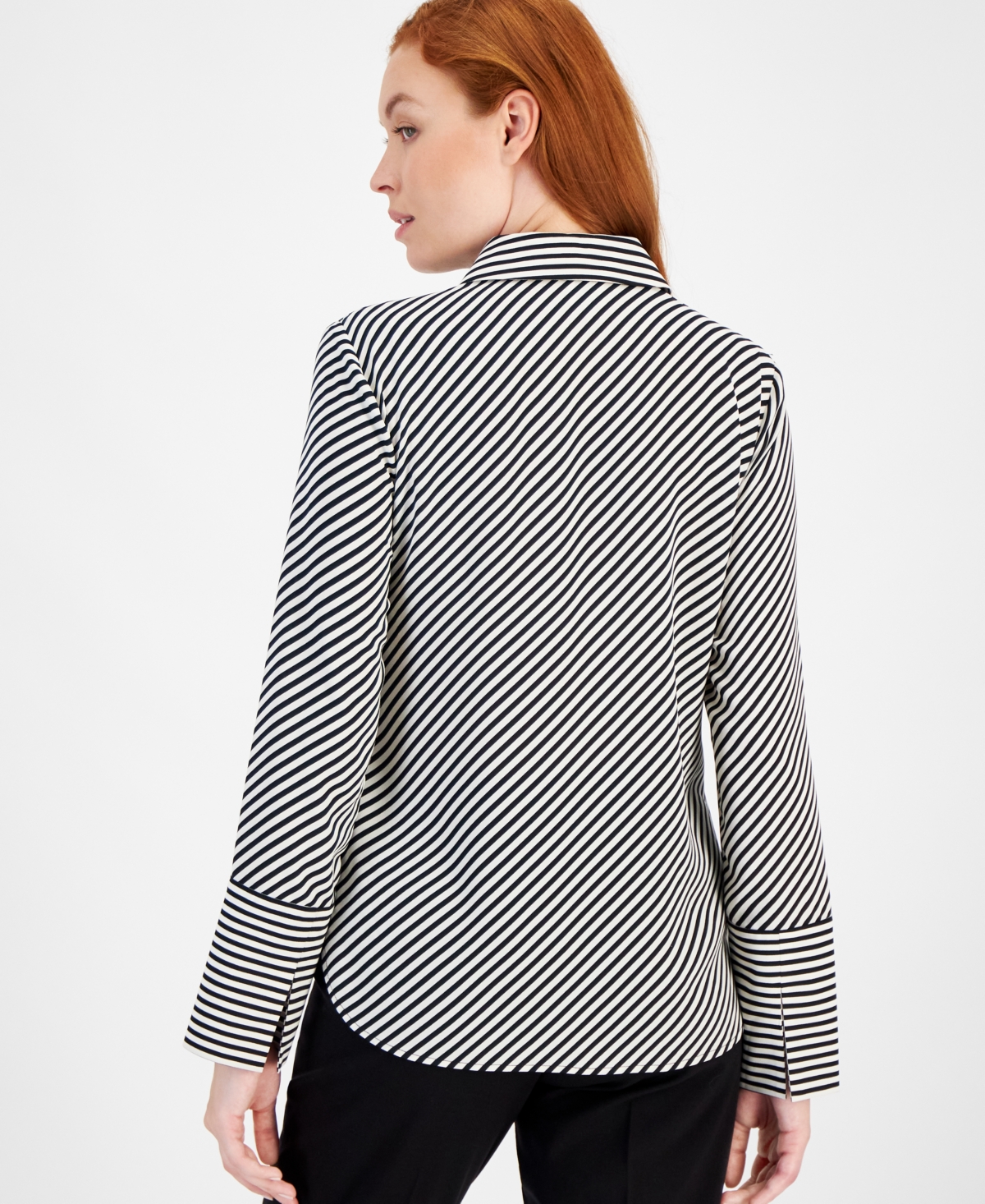 Anne Klein Printed Slit-Cuff Blouse -Anne White