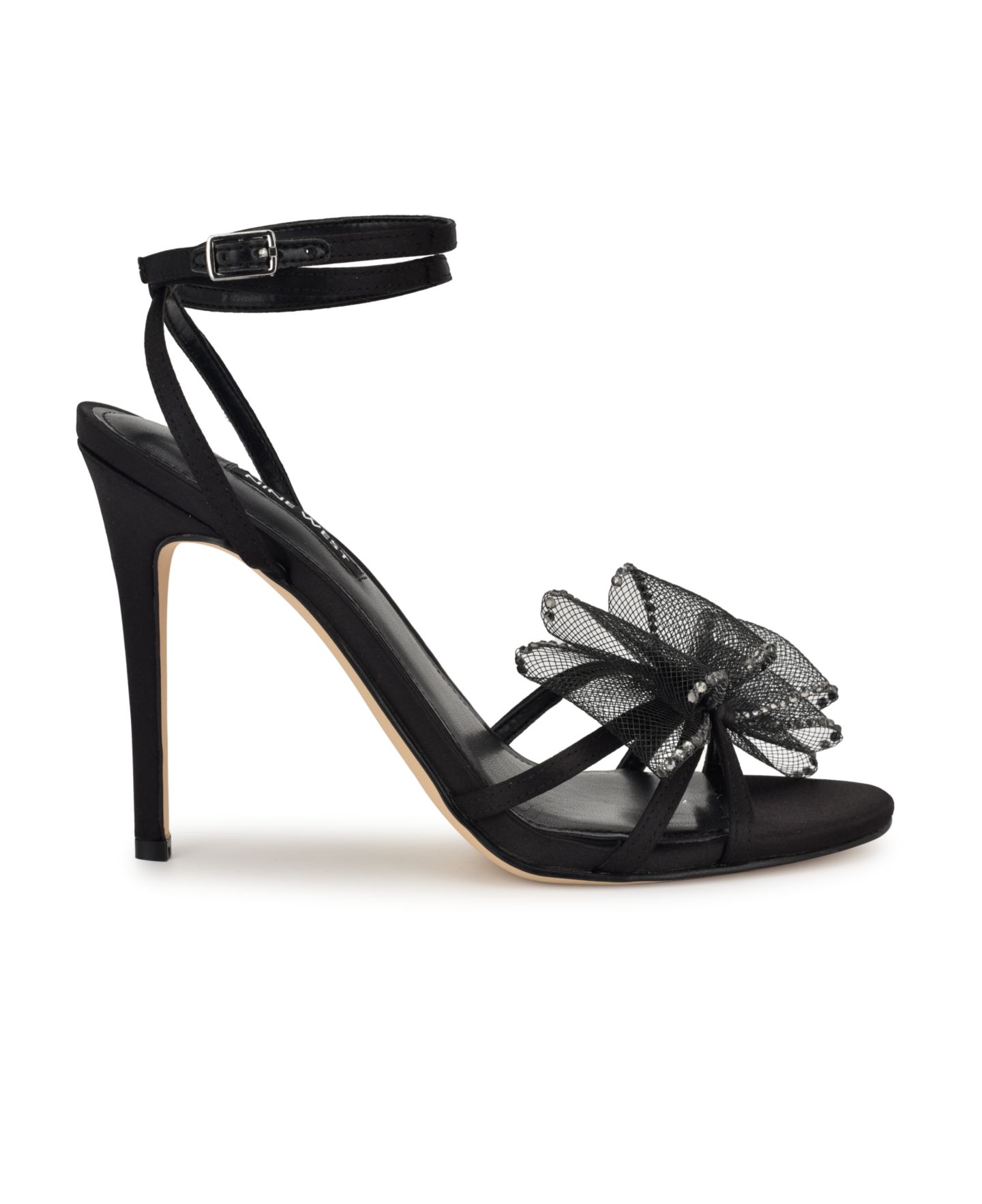Женские сандалии Nine West Minky Stiletto Heel Strappy Dress Sandals, цвет: Чёрный атласный — фото 2