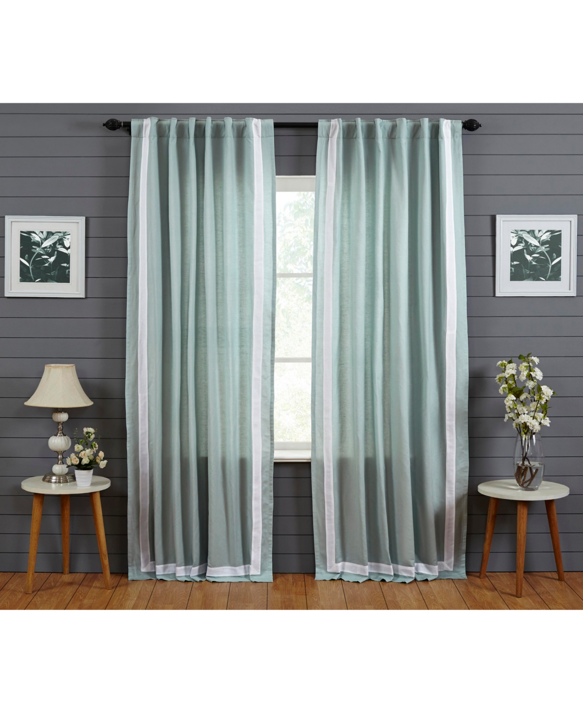 Amalfi Linen Cotton Curtain Panel - Lined with Rod Pocket and Hidden Back Tabs - Navy-white