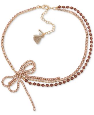 lonna & lilly - Rose Gold-Tone Beaded Bow Choker Necklace
