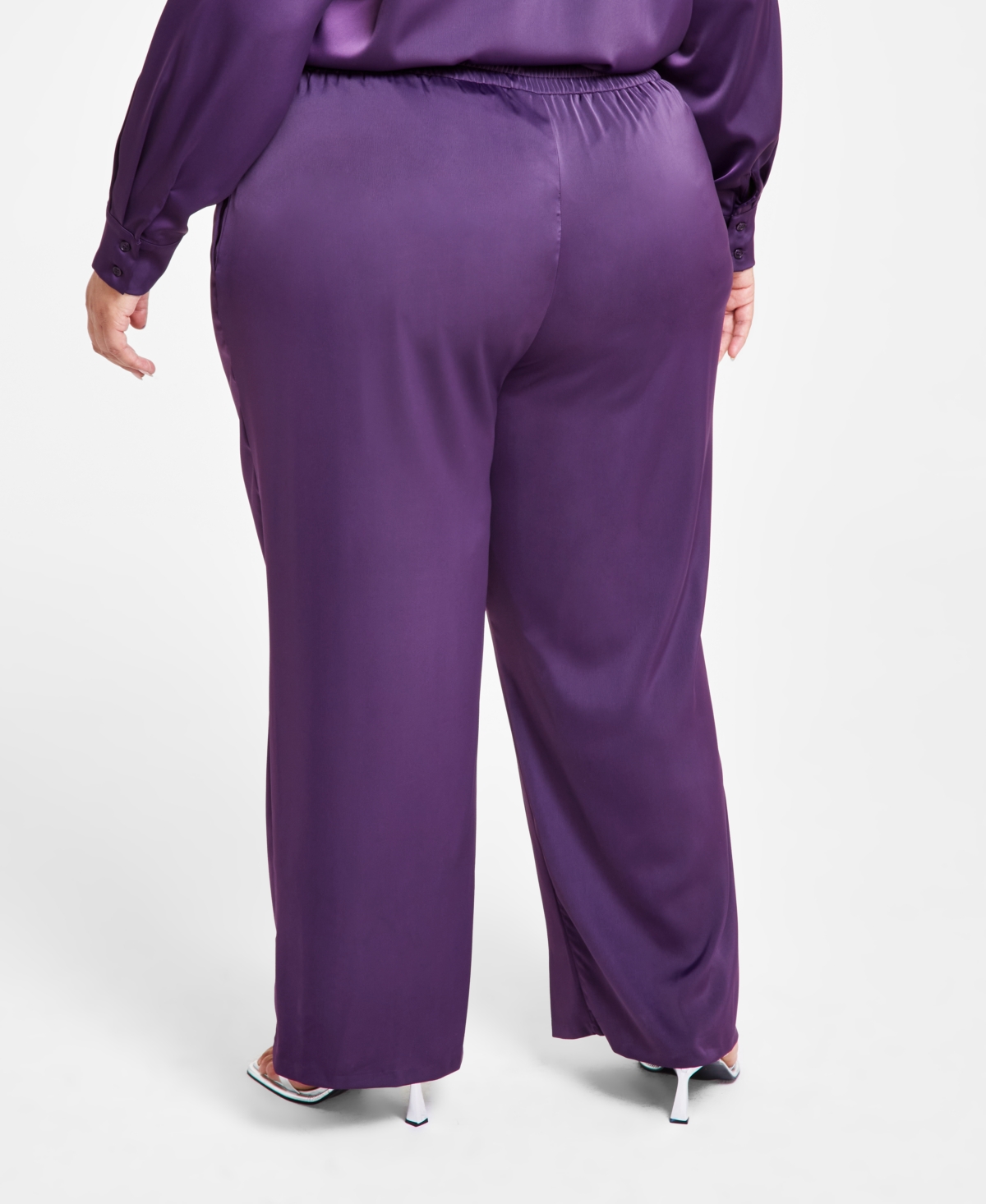 Nina Parker Trendy Plus Size Satin Wide-Leg Pants