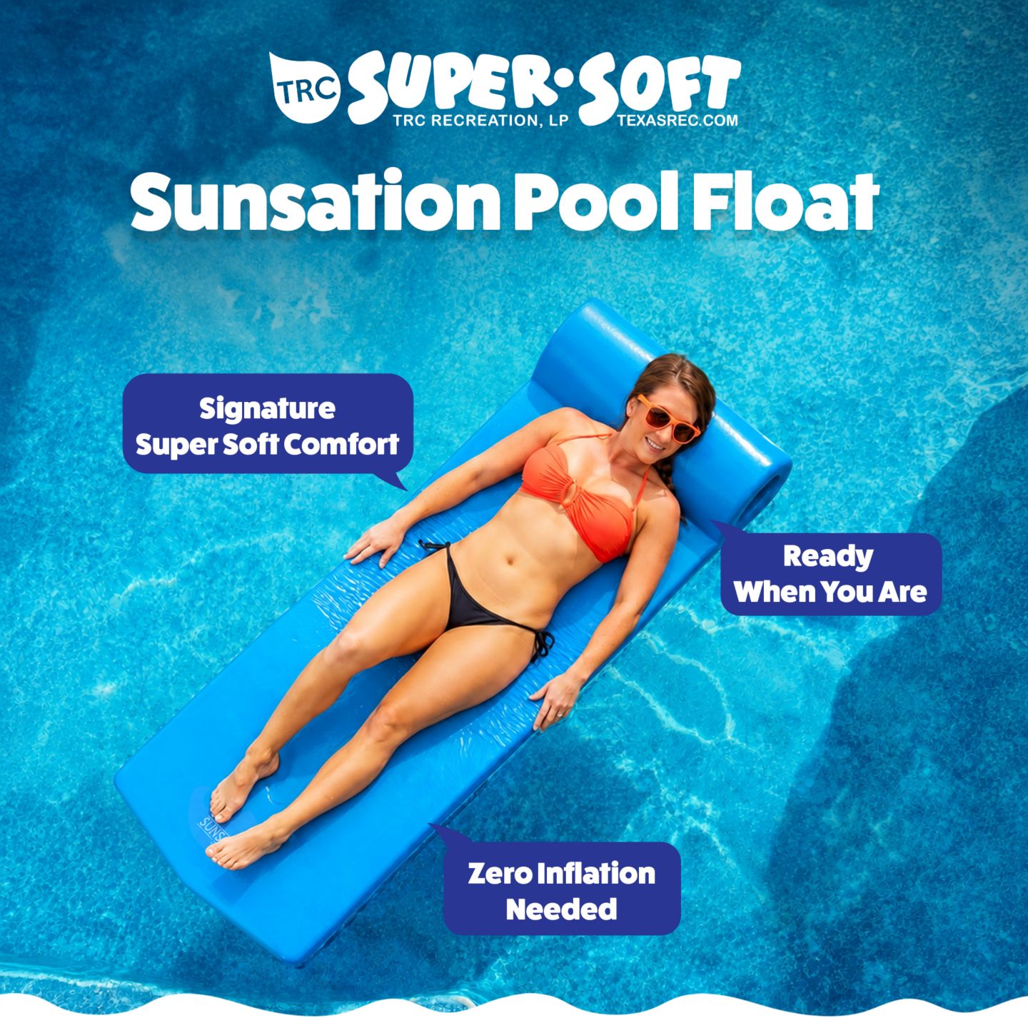 Детская игрушка TRC Recreation Sunsation 1.75" Thick Foam Lounger Raft Pool Float, Bahama Blue — фото 2