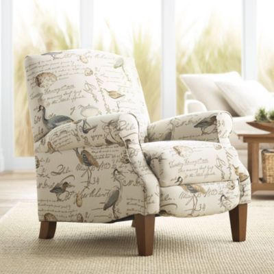  Single Piece  Upholstered & Wood Frame  Manual Recline, Push Back, Footrest, Birdsong Script Design  Recliner Armchair
