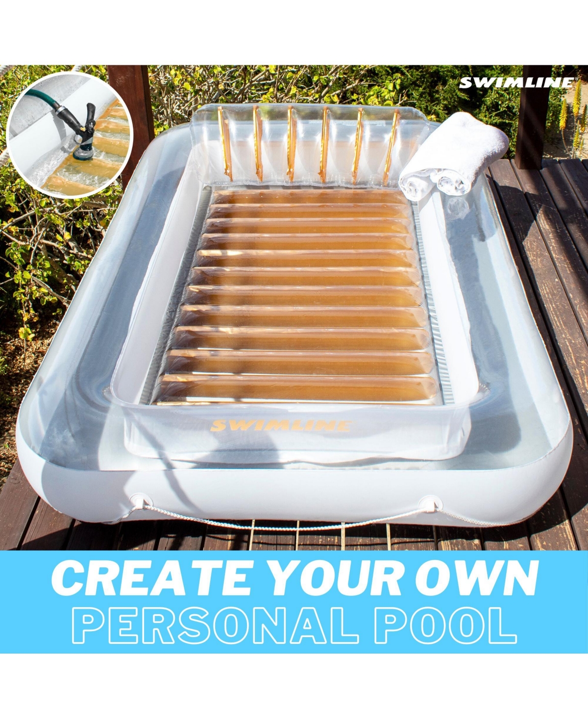 Swimline Luxe Edition Inflatable Suntan Tub Floating Pool Lounger,& Gold - White/gold