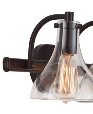 Sorren Industrial Modern Wall Light Black Metal Hardwired 20 1/2" 3-Light Fixture Curving Clear Glass Shade for Bedroom Bedside Bathroom Vanity Living Room Hallway Dining House