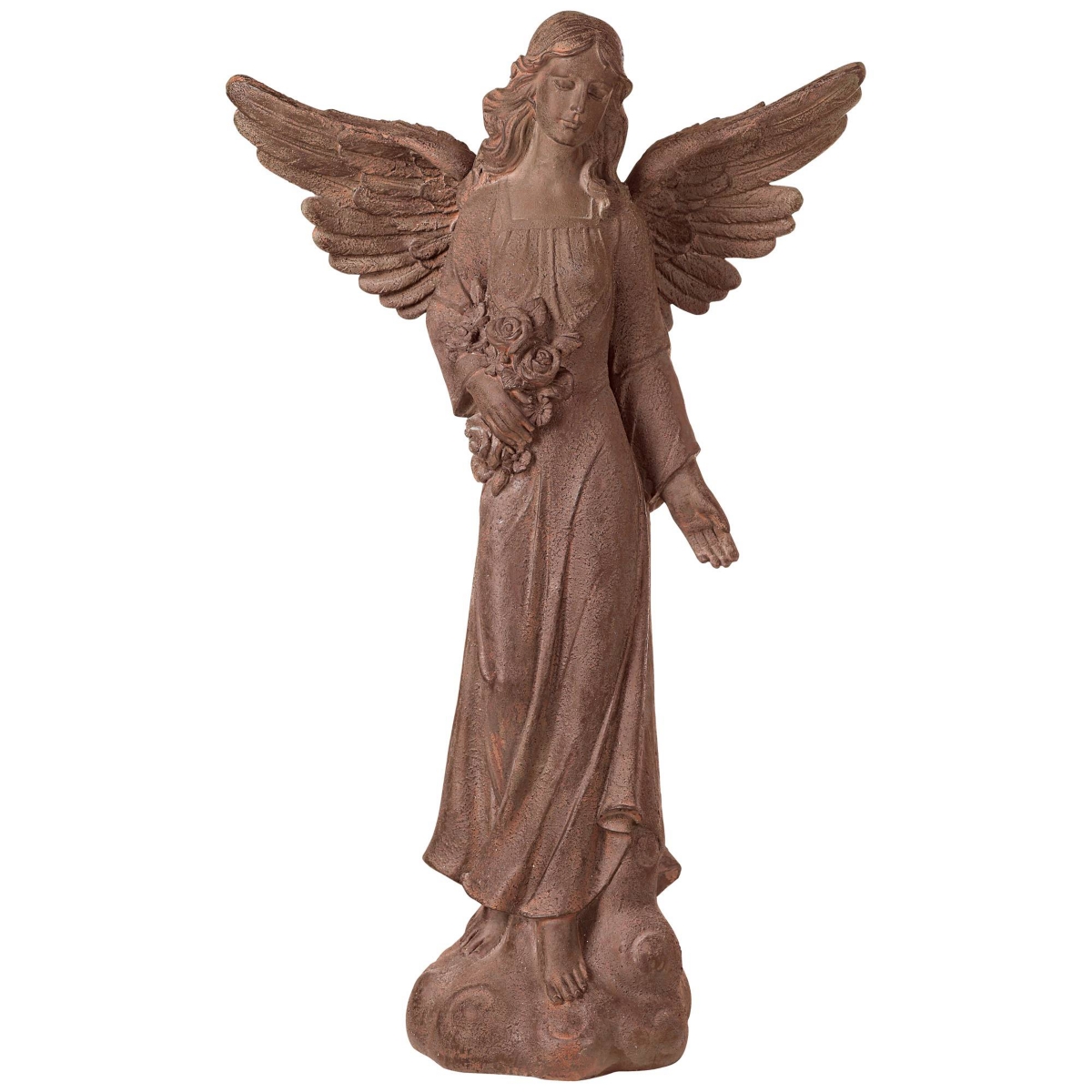 Large Tall English Tudor Angel Garden Statue Sculpture Catholic Religious Holy Decor Outdoor Garden Front Porch Patio Yard Outside Home House Iron Rus