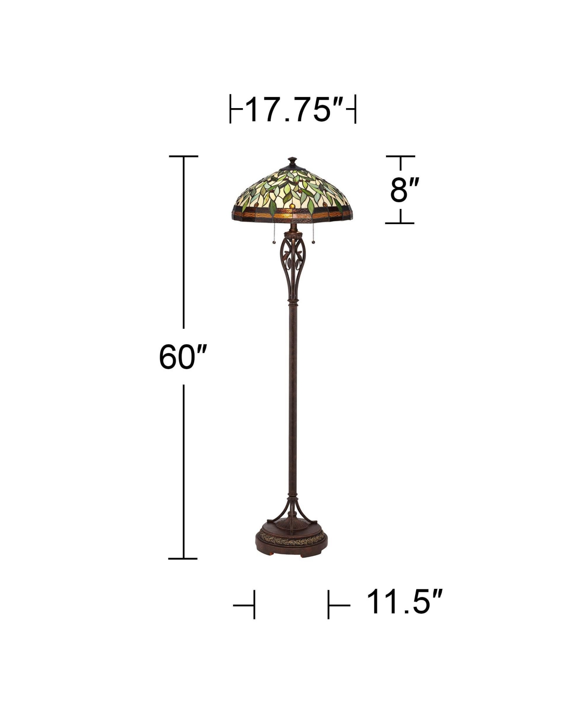 Robert Louis Tiffany Leaf and Vine Ii Traditional Victorian Tiffany Style Floor Standing Lamp Tall Bronze Gold AmberStained Glass Dome Shad