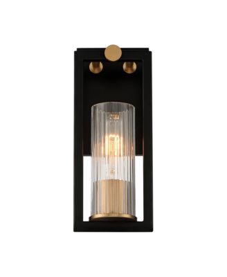 Industrial Modern Wall Light Sconces Set of 2 Black Warm Brass Hardwired 4 1/2" Fixture Clear Ribbed Glass Shade for Bedroom Bathroom Vanity
