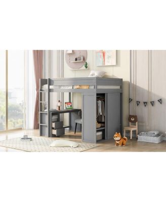 Simplie Fun Wood Full Size Loft Bed With Wardrobes And 2-Drawer Desk With Cabinet