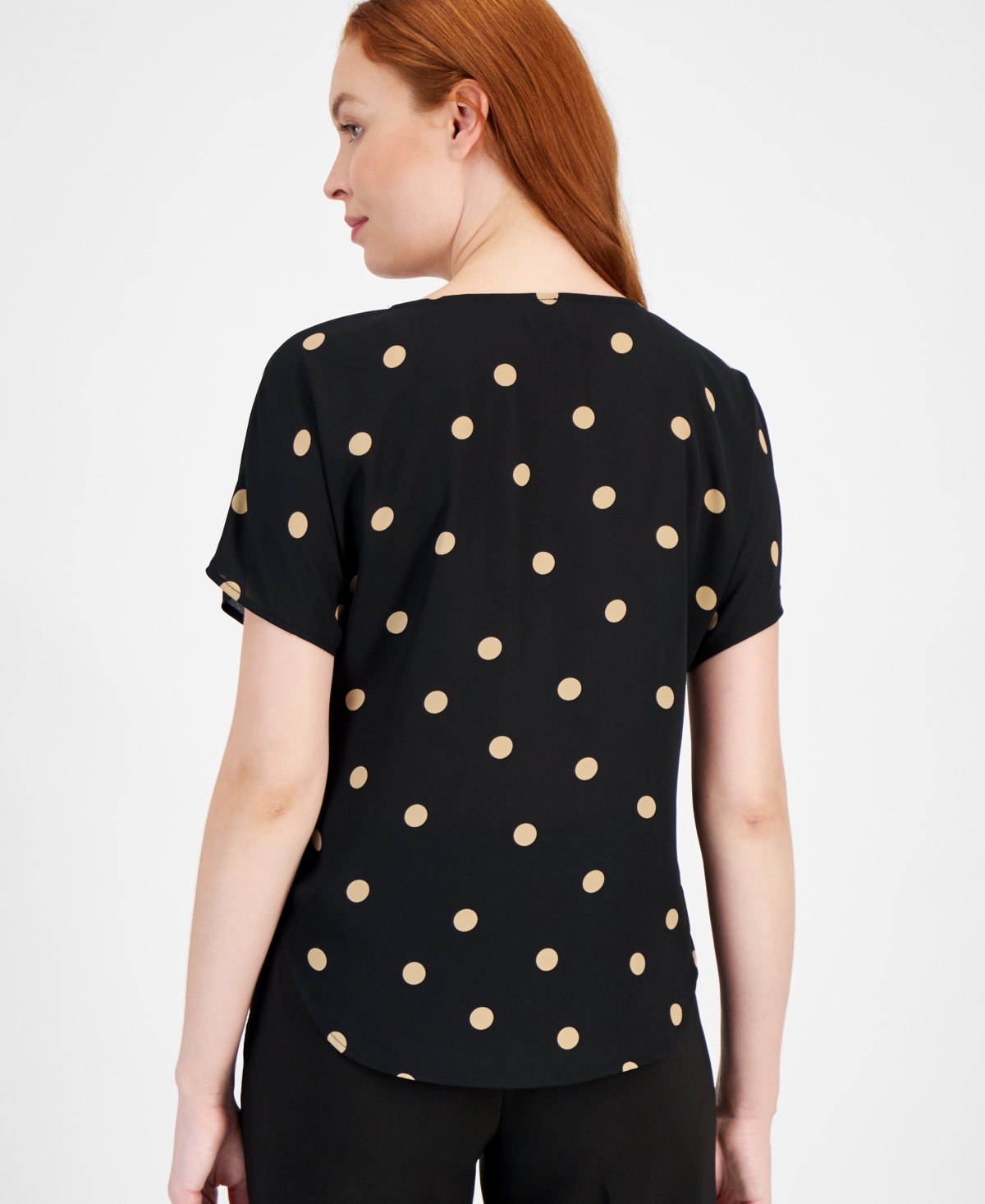 Anne Klein Polka-Dot Boat-Neck Blouse -latte