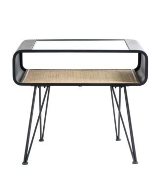 Iron Side Table With Rattan Accent 23.5"H