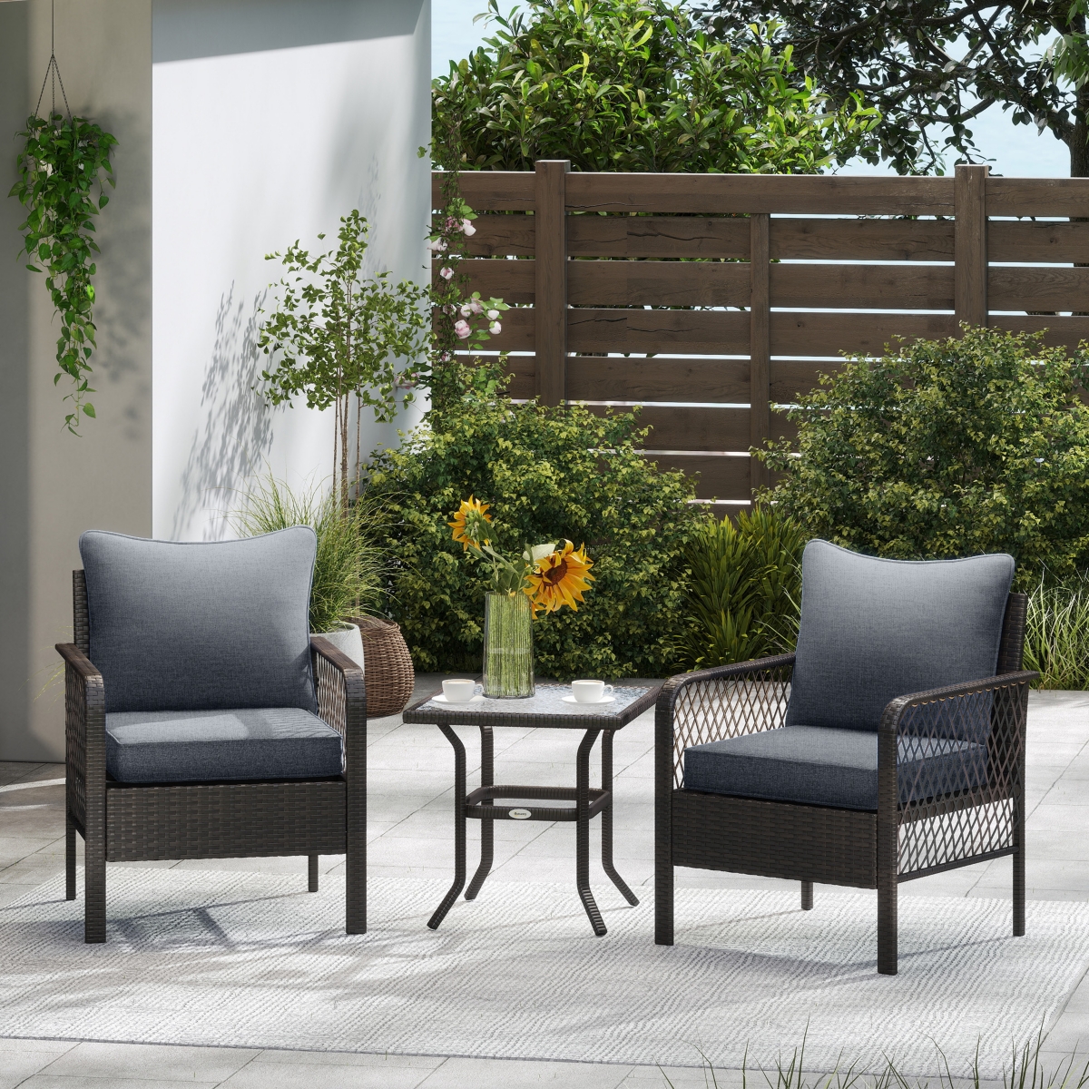 Outsunny 4 Outdoor Chair Cushions with Seat & Backrest, 24" x 24",